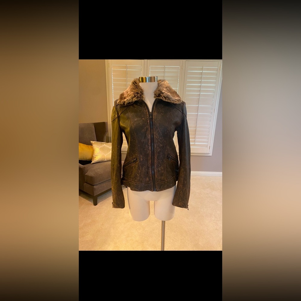Black Rivet Leather Jacket (Size Small) (NWOT) (Has removable fur collar)